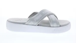 Puma Platform Slide Tape 38067702 Womens Gray Canvas Slides Sandals Shoes