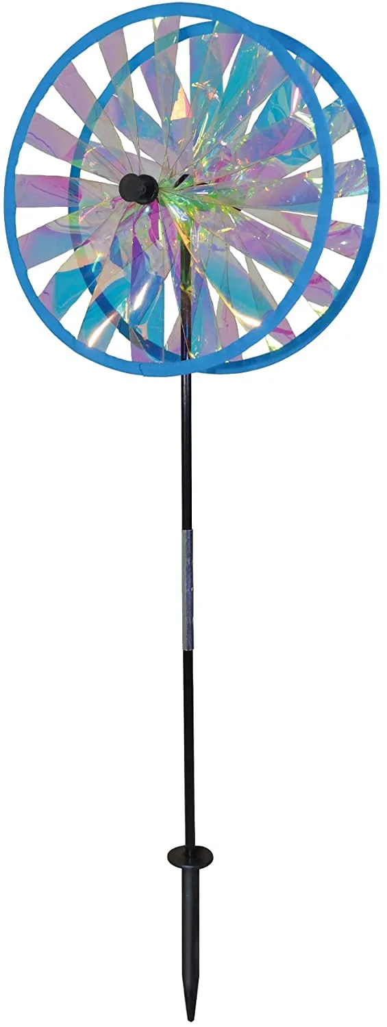 Rainbow Triple Wheel 13 or 14 inch Spinner- Ground Stake Included - Colorful Wind Spinner for your Yard and Garden
