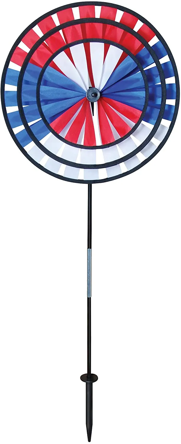 Rainbow Triple Wheel 13 or 14 inch Spinner- Ground Stake Included - Colorful Wind Spinner for your Yard and Garden