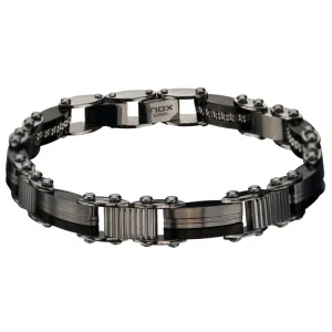 Reversible Steel Bar and Black IP Edge Matte and Polish Finished Stainless Steel Bracelet