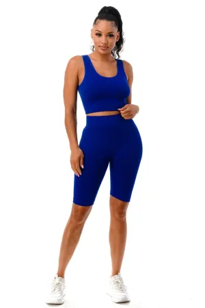 RIBBED SEAMLESS BIKER SET | blue |