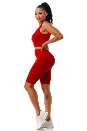 RIBBED SEAMLESS BIKER SET | red |