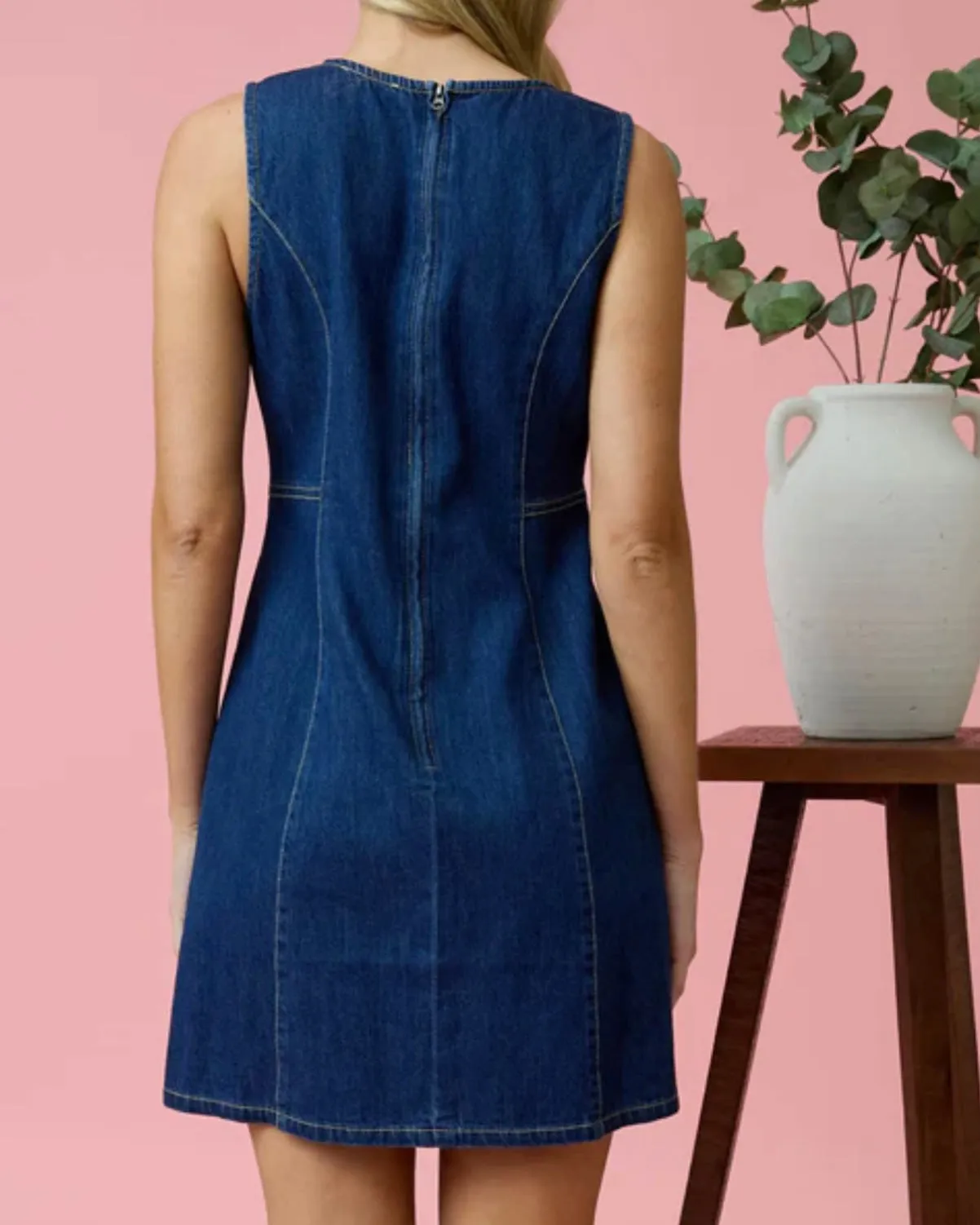 Round Neck Sleeveless Denim Mini Dress