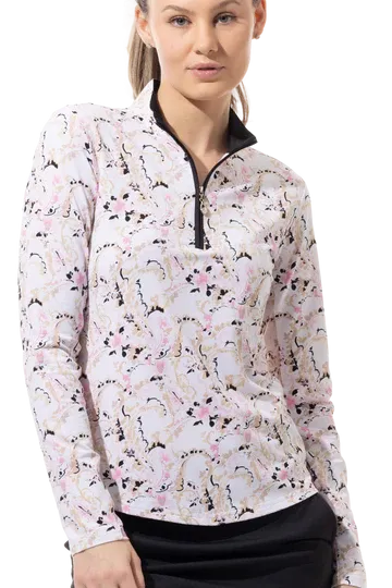SanSoleil   SolTek  Lux L/S  Print Mock Chantily Pink