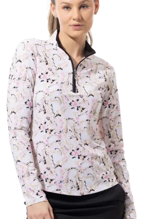 SanSoleil   SolTek  Lux L/S  Print Mock Chantily Pink