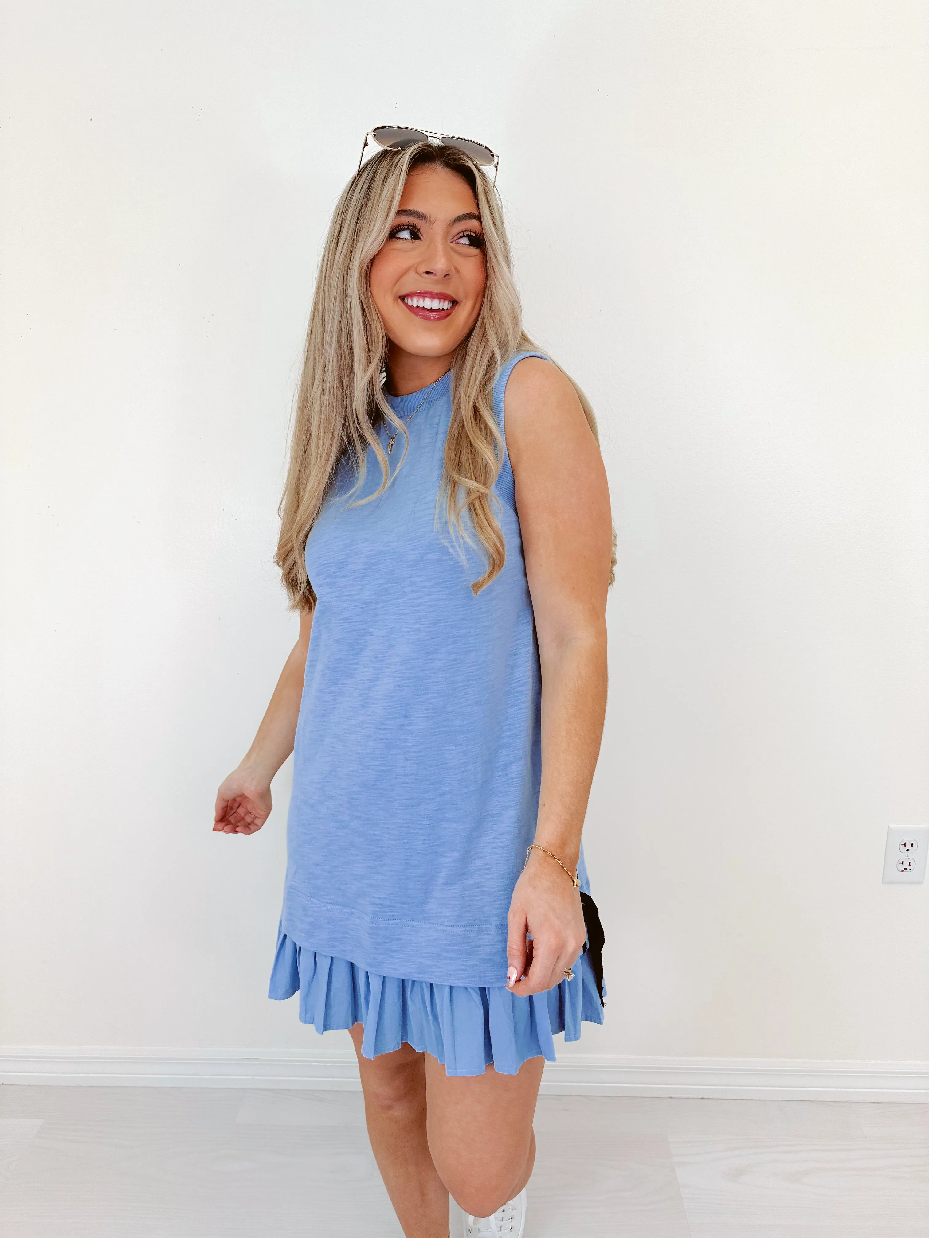 Sassy Side Striped Mini Dress - Blue