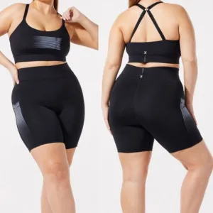 Savage X Fenty Band-It Low-Impact Sports Bra &amp; Biker Short Set Caviar Sz US 4-6