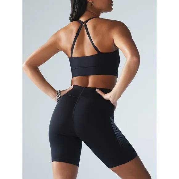 Savage X Fenty Band-It Low-Impact Sports Bra &amp; Biker Short Set Caviar Sz US 4-6