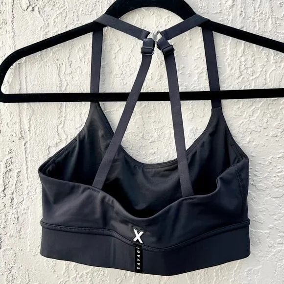 Savage X Fenty Band-It Low-Impact Sports Bra &amp; Biker Short Set Caviar Sz US 4-6