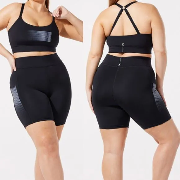 Savage X Fenty Band-It Low-Impact Sports Bra &amp; Biker Short Set Caviar Sz US 4-6