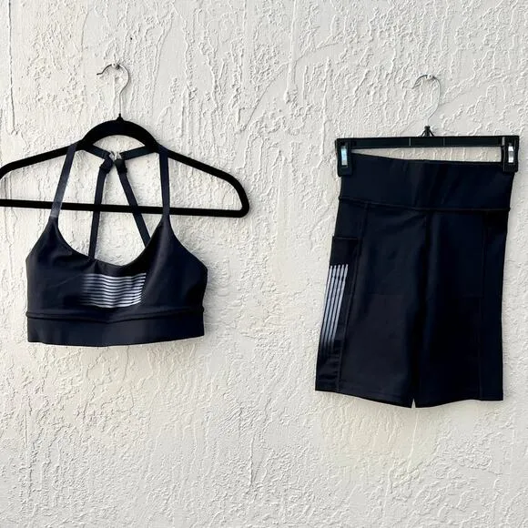 Savage X Fenty Band-It Low-Impact Sports Bra &amp; Biker Short Set Caviar Sz US 4-6