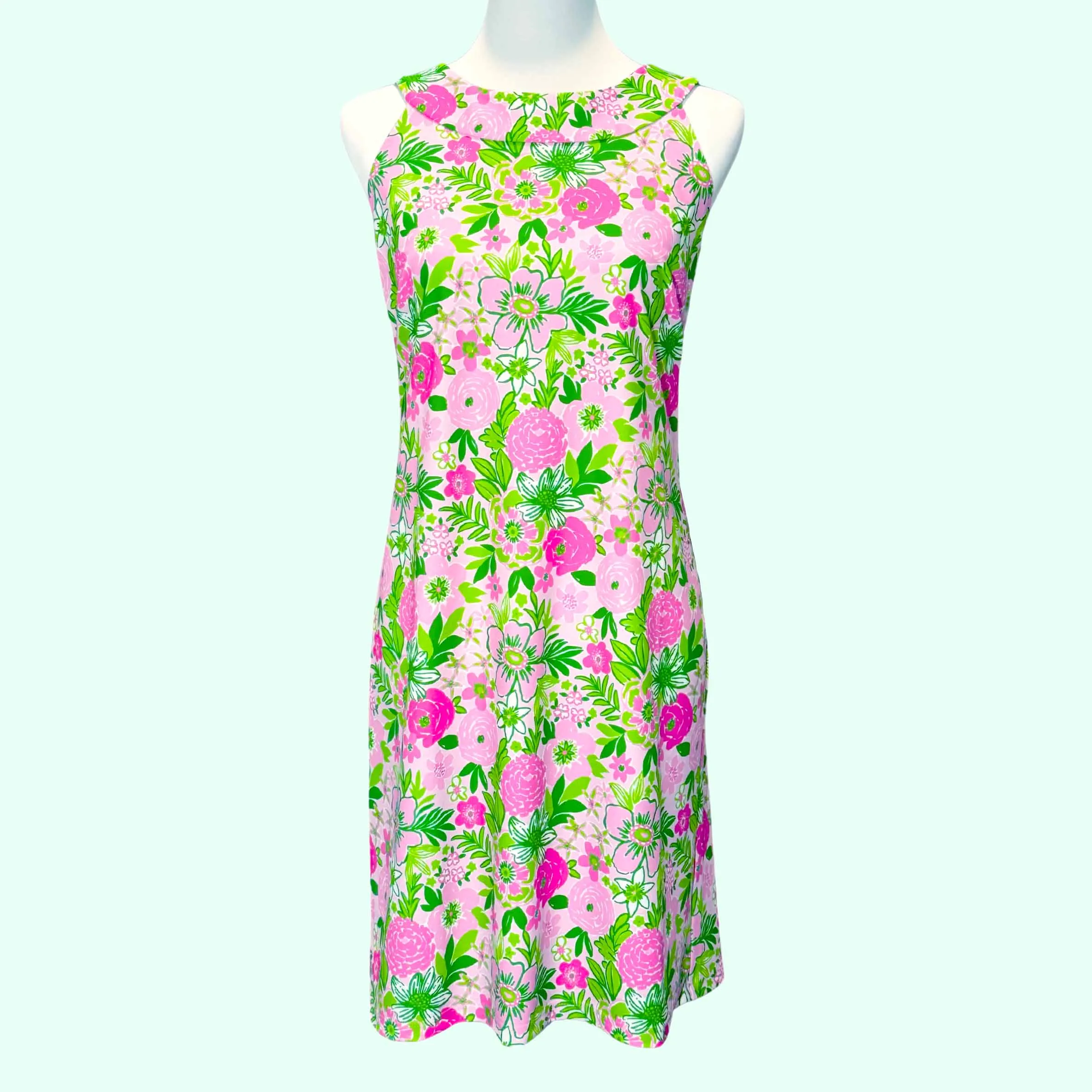 Seaside Boat Neck Dress in Nancy's Garden Pink and Green