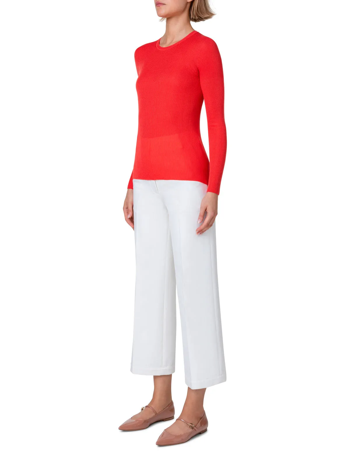 Silk Cotton Seamless Rib Knit Pullover