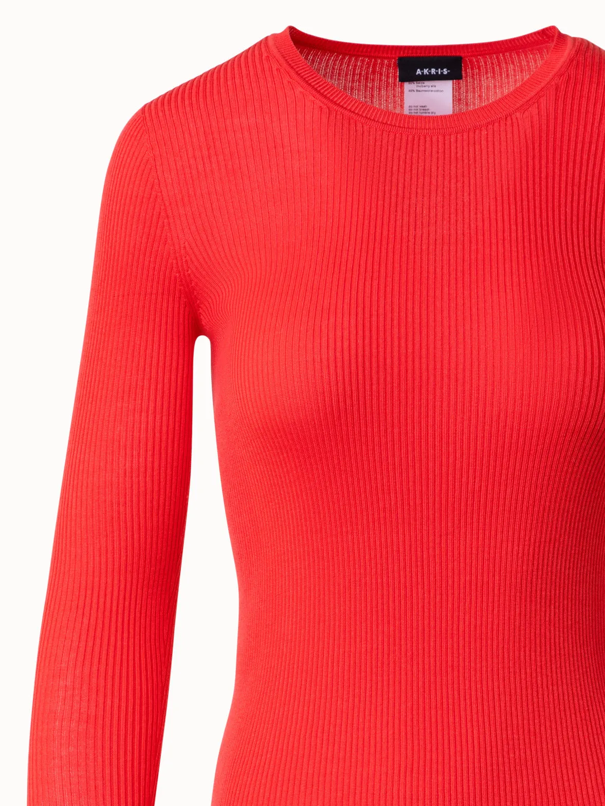 Silk Cotton Seamless Rib Knit Pullover
