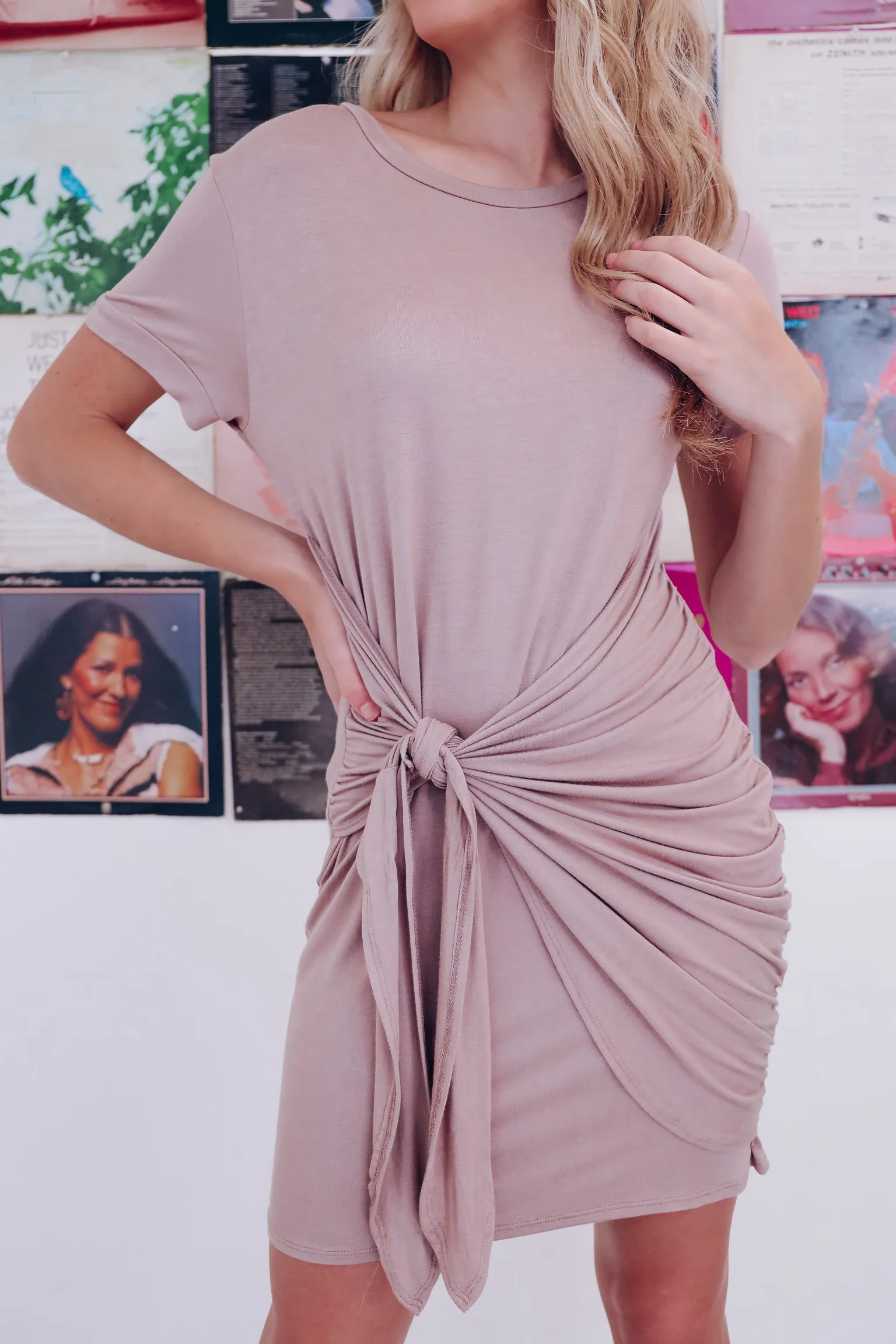 Sloan Self-Tie Wrap Mini Dress - Taupe