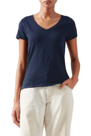 Slub Jersey Short Sleeve V Neck Tee in Midnight