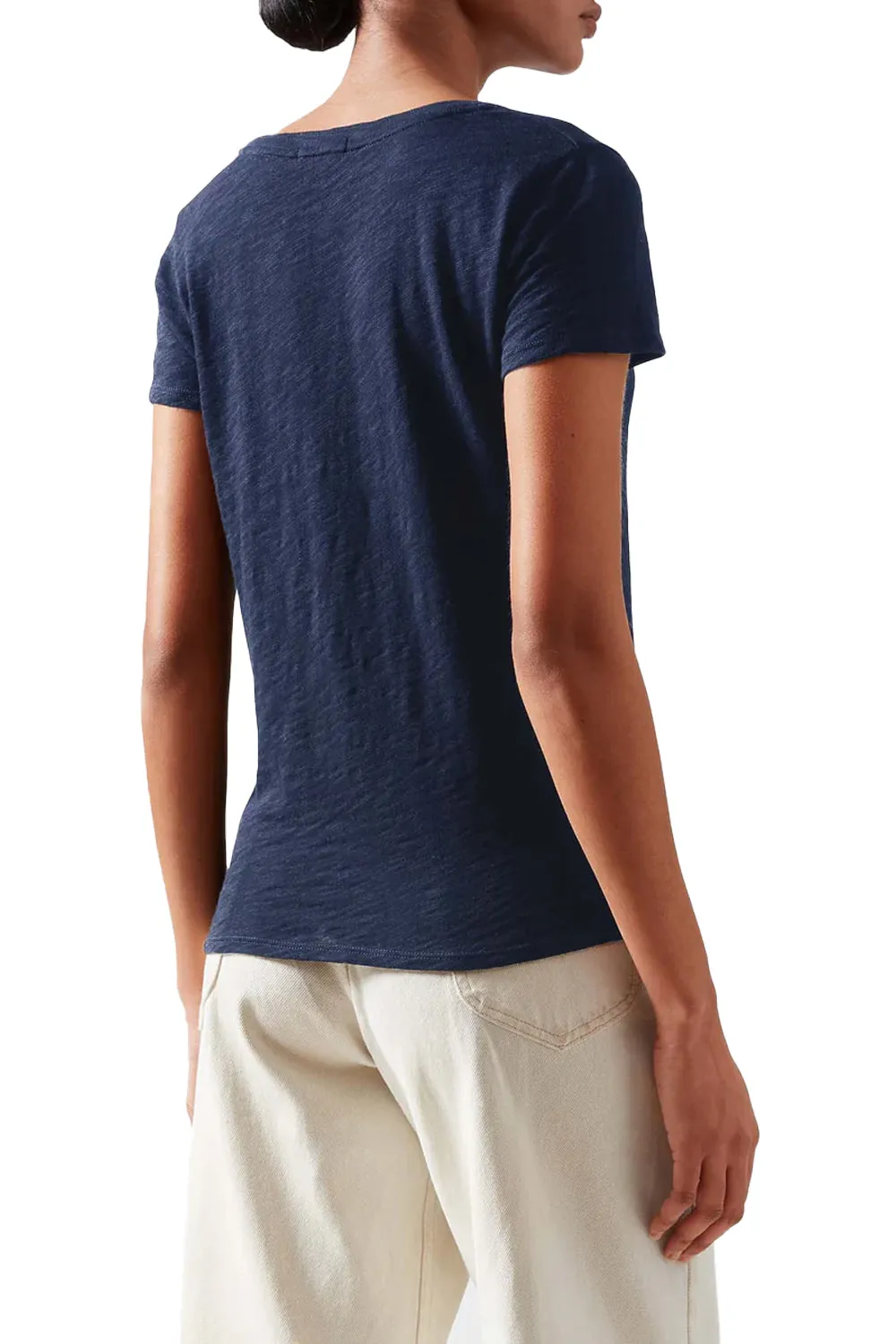 Slub Jersey Short Sleeve V Neck Tee in Midnight