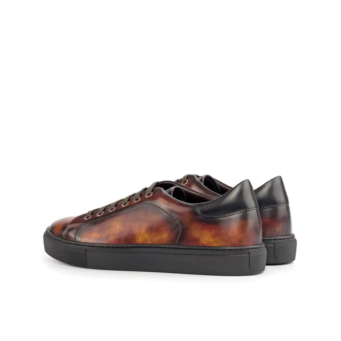 Sneakers Jersey en cuir patiné cognac - Semelles Noires