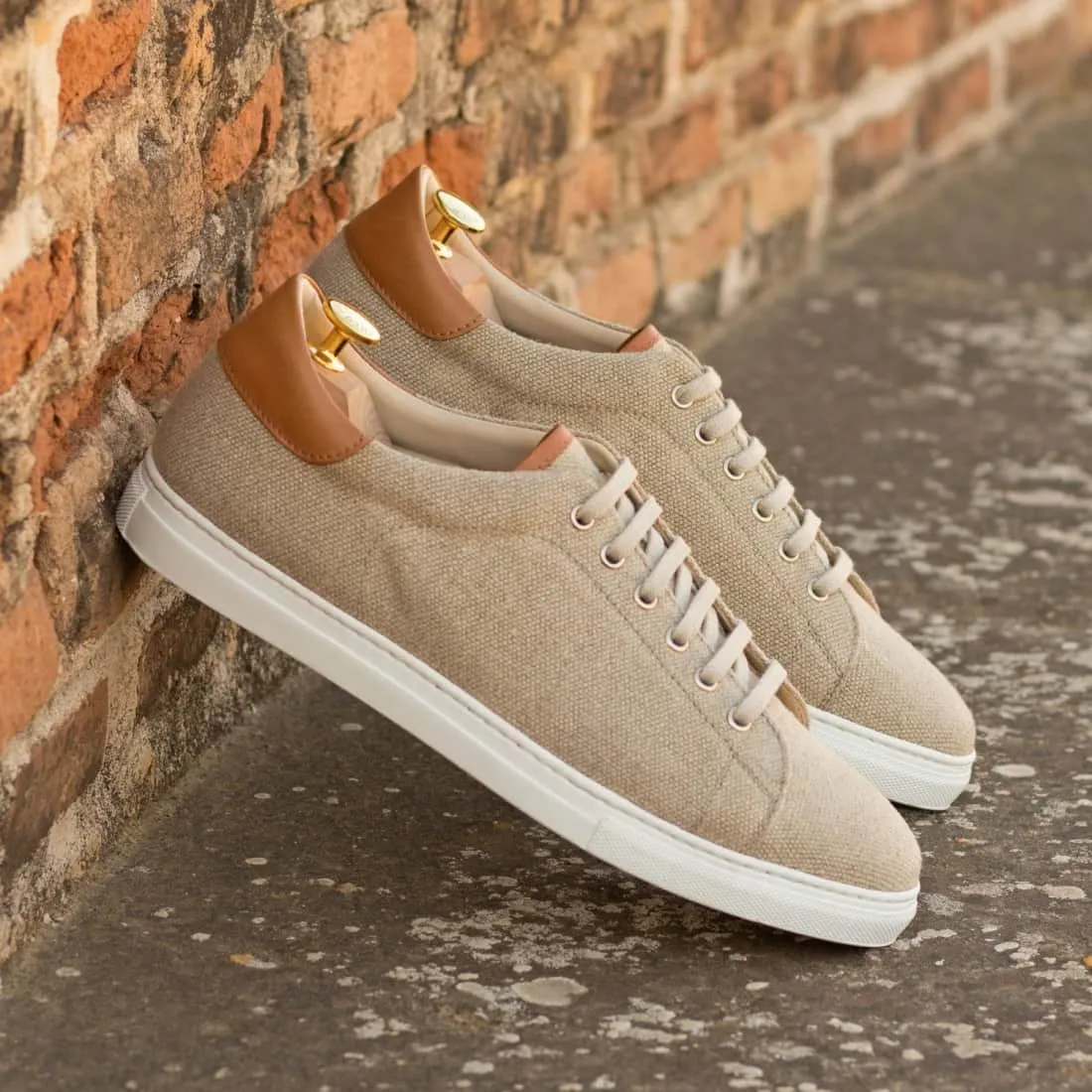 Sneakers Jersey en lin beige - Semelles Blanches