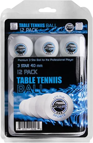 Sportly® Table Tennis Ping Pong Balls, 3-Star 40mm Advanced Training Regulation Size Balls,-12 Pk- White