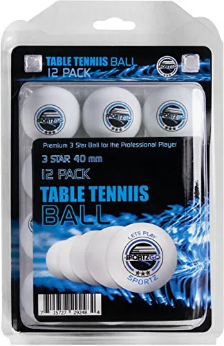 Sportly® Table Tennis Ping Pong Balls, 3-Star 40mm Advanced Training Regulation Size Balls,-12 Pk- White