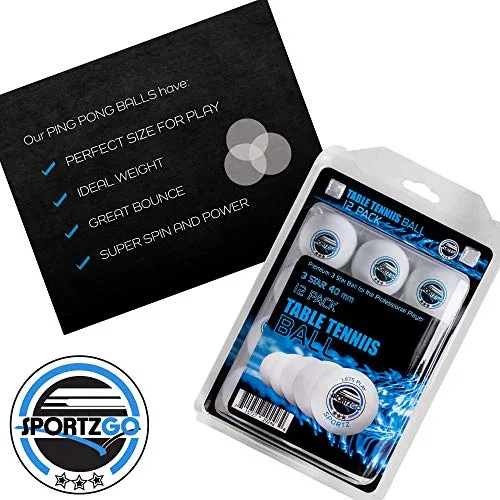 Sportly® Table Tennis Ping Pong Balls, 3-Star 40mm Advanced Training Regulation Size Balls,-12 Pk- White