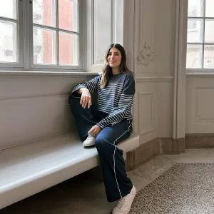 SPORTY STRIPE WIDE LEG JOGGERS - NAVY