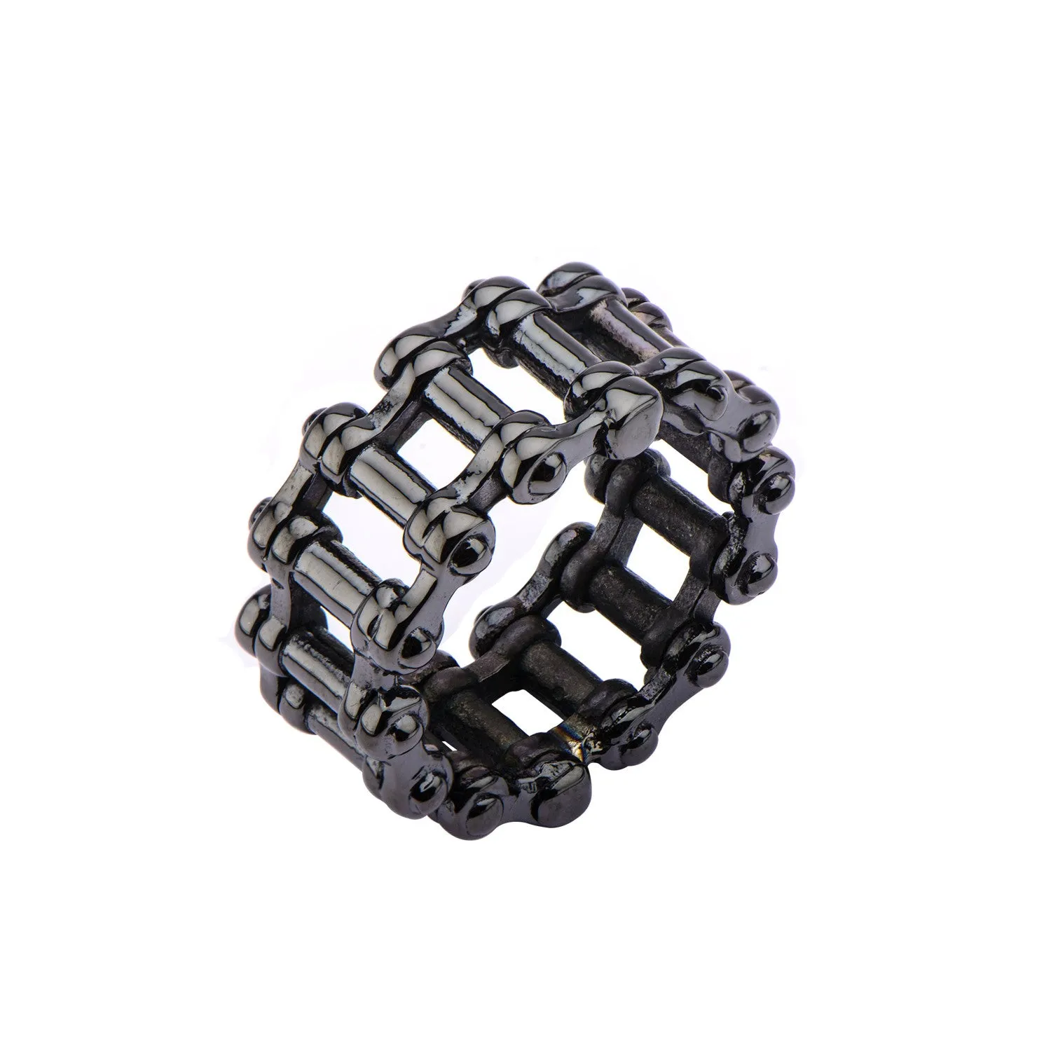 Stainless Steel Black IP Double Motor Chain Design Ring