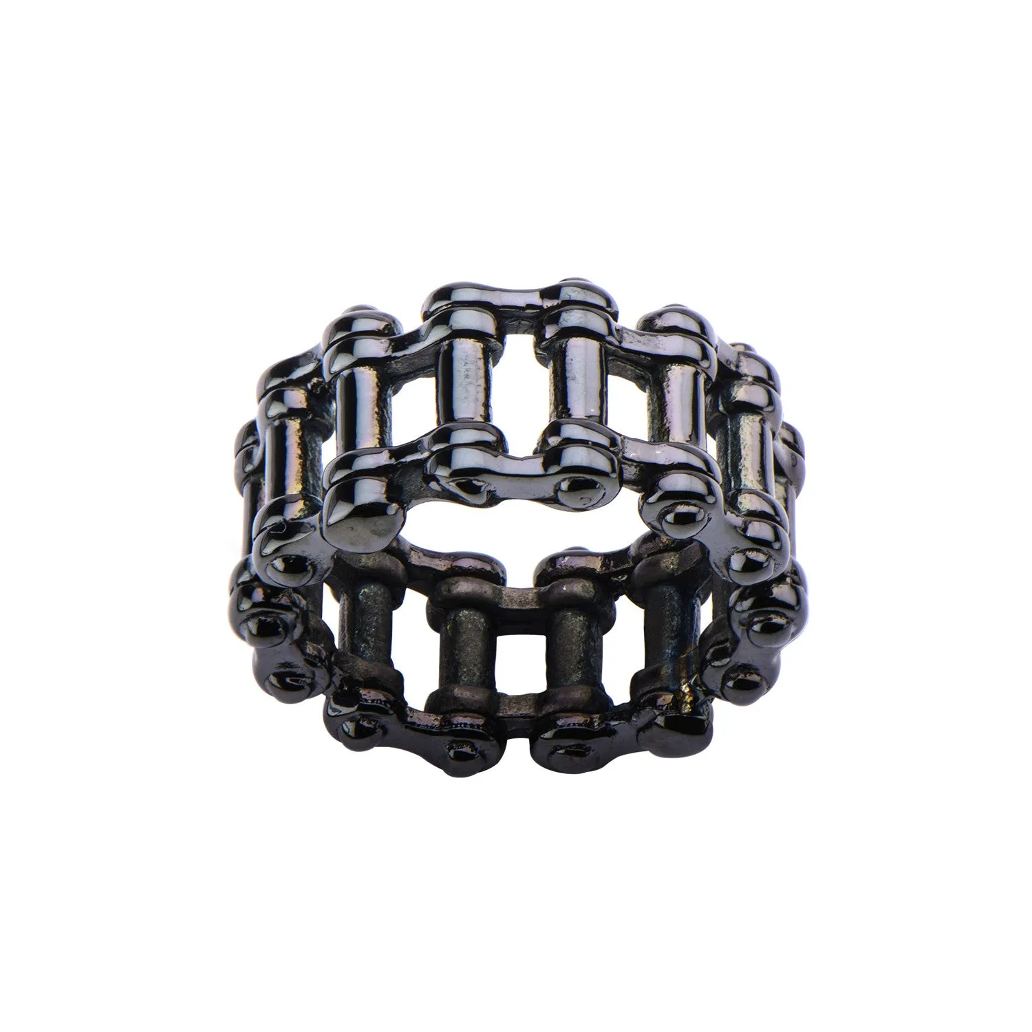 Stainless Steel Black IP Double Motor Chain Design Ring