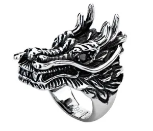 Stainless Steel Black Oxidized Dragon Head Ring