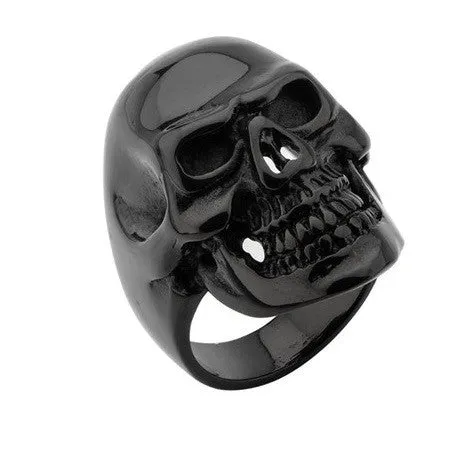 Stainless Steel IP Black Skull All Teeth Out Ring