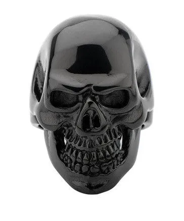Stainless Steel IP Black Skull All Teeth Out Ring