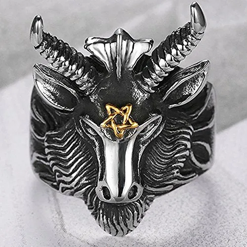 Stainless Steel Satan Ram Goat Head Gothic Rings