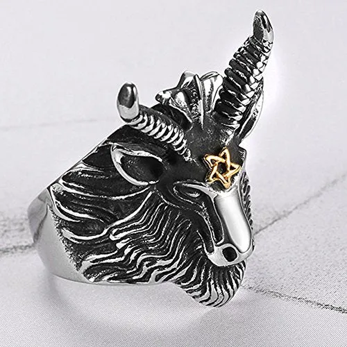 Stainless Steel Satan Ram Goat Head Gothic Rings