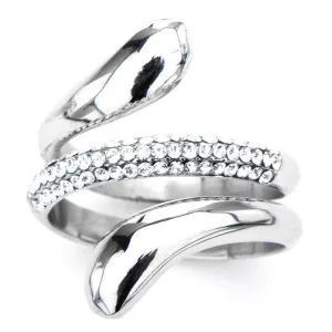 Stainless Steel Three Row Rings w/ Clear Gems in Middle Row