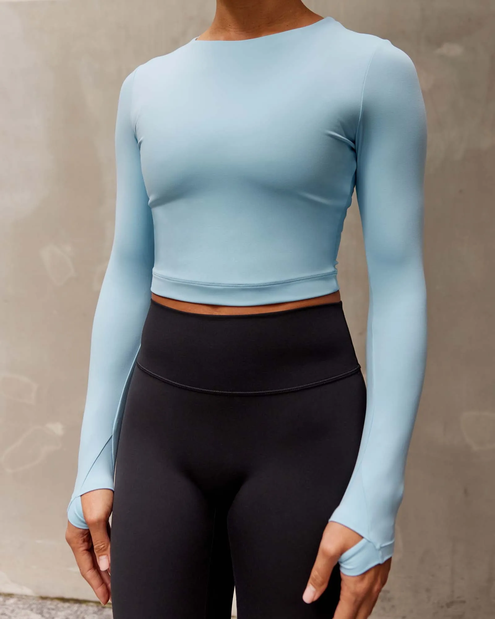 Staple Long Sleeve Cropped Tee - Glacial Blue