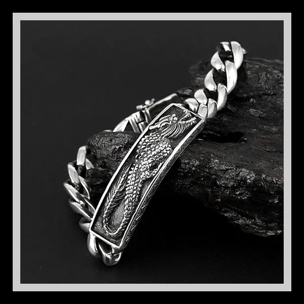 Sterling Silver Biker Bracelet Bali Dragon Chain