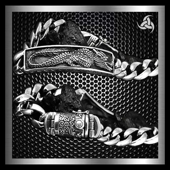 Sterling Silver Biker Bracelet Bali Dragon Chain
