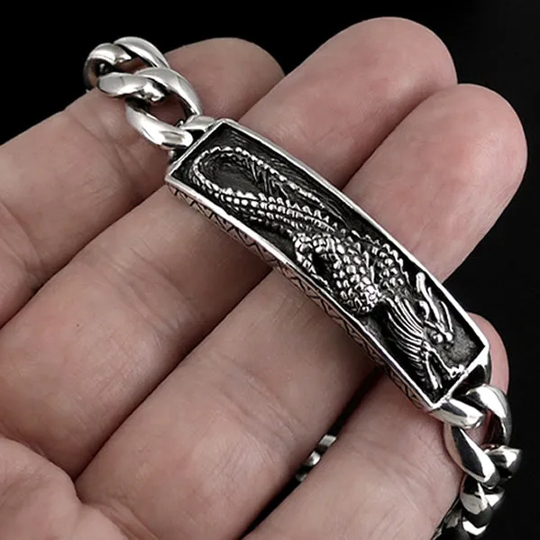 Sterling Silver Biker Bracelet Bali Dragon Chain