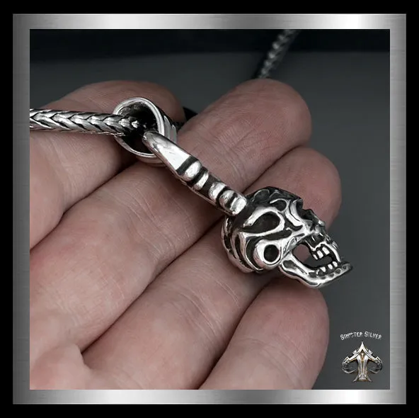 Sterling Silver Biker Crowned Classic Flame Skull Pendant