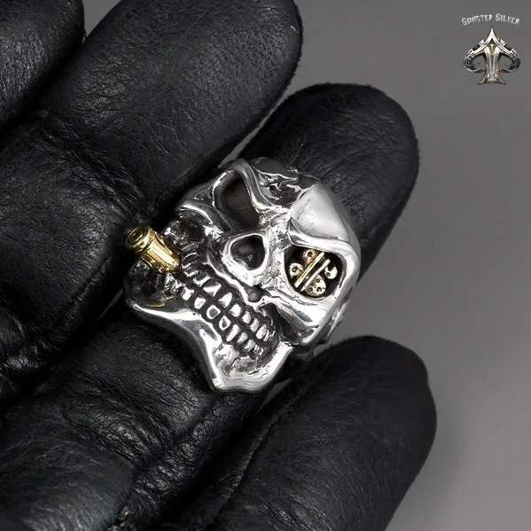 Sterling Silver Biker Dollar Skull Mens Ring