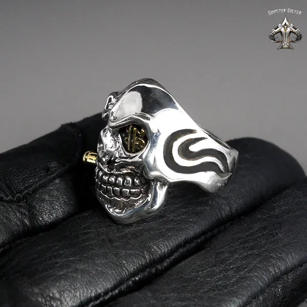 Sterling Silver Biker Dollar Skull Mens Ring