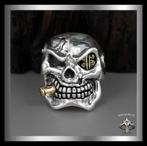 Sterling Silver Biker Dollar Skull Mens Ring