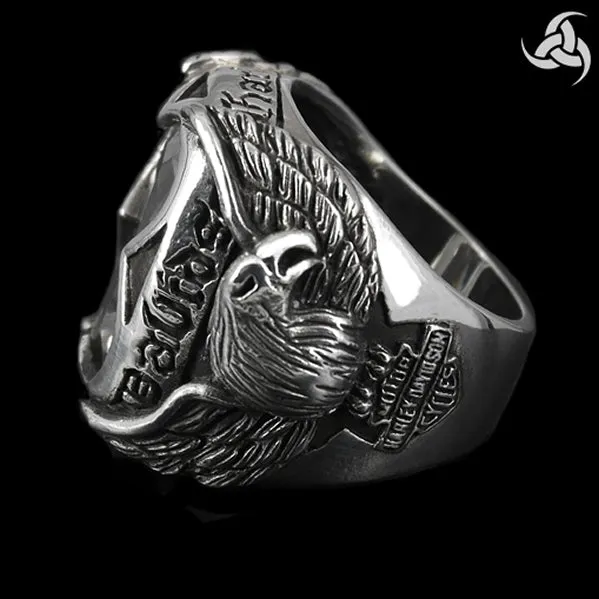 Sterling Silver Double Eagle Biker Ring
