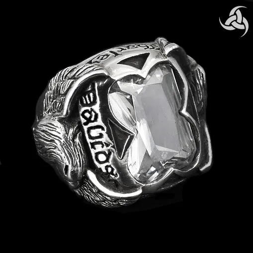 Sterling Silver Double Eagle Biker Ring