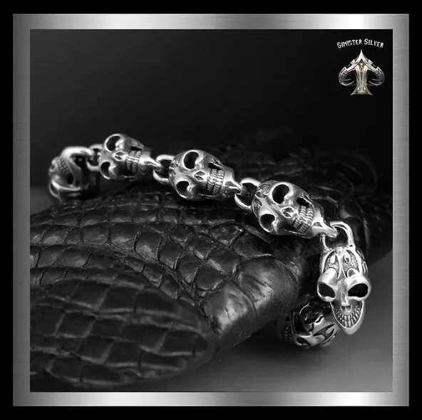 Sterling Silver Flame Skull Biker Bracelet