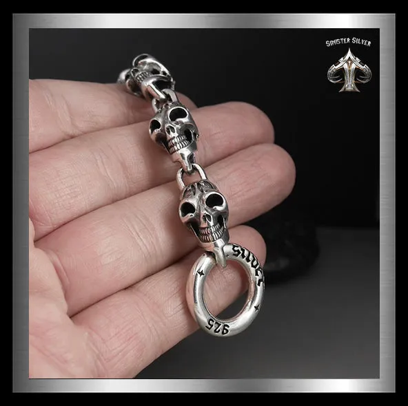 Sterling Silver Flame Skull Biker Bracelet