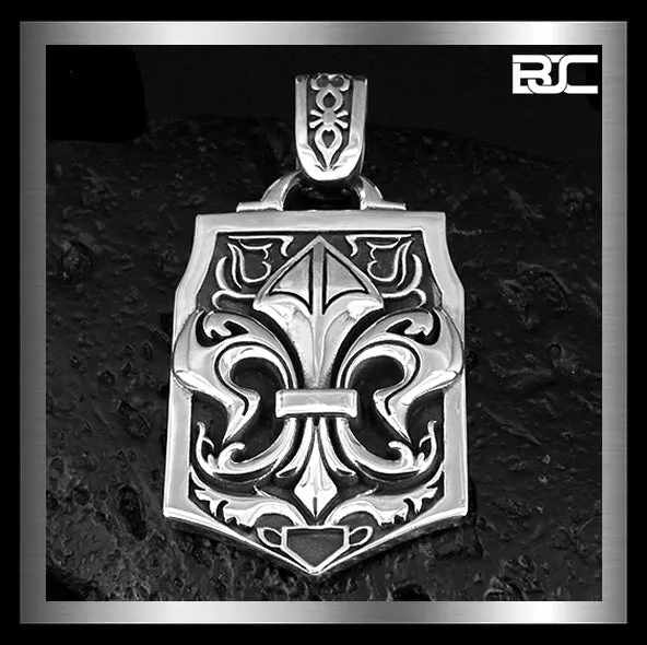 Sterling Silver Fleur De Lis Dog Tag Medieval Biker Pendant