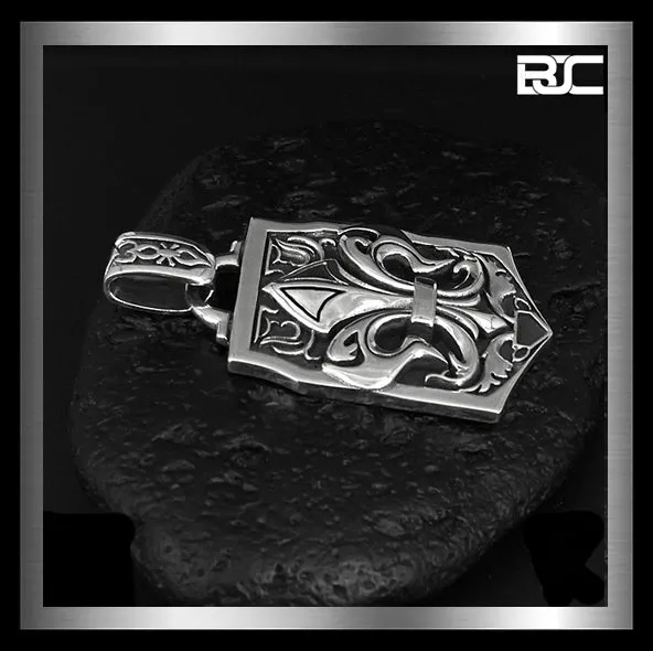 Sterling Silver Fleur De Lis Dog Tag Medieval Biker Pendant