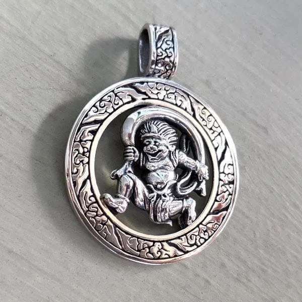 Sterling Silver Japanese Fujin Wind God Medal Pendant